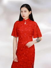 Pearl-Edged Red Begonia Qipao 珍珠红海棠